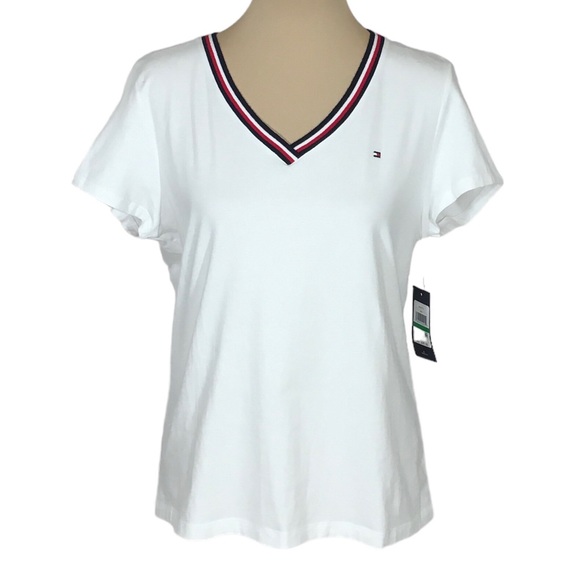 Tommy Hilfiger Tops - Tommy Hilfiger White V-neck T-shirt, Large, NWT